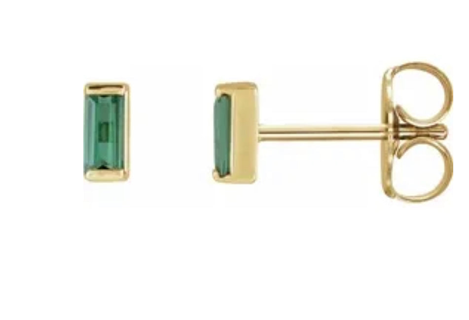 14K Yellow Natural Green Tourmaline Channel-Set Earrings